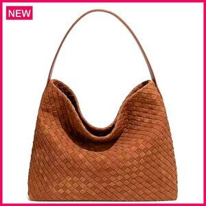 Woven Suede Shoulder Bag Crossbody Purse Satchel with Roomy Storage